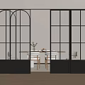 Black Frame Glass Sliding Doors Separating Modern Living Dining Space 3d model