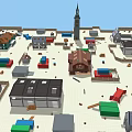 Ancient Town Architectural Layout With Historical Buildings Towers And Traditional Houses