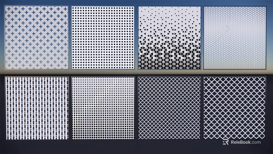 Perforated Metal Sheets With Various Geometric Patterns And Design Variations 3d model