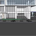 Modern Commercial Building Exterior With Glass Facade Trees And Pedestrians In Plaza