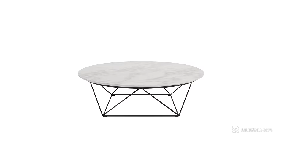 Modern Round Coffee Table With White Marble Top And Black Metal Frame 3d model