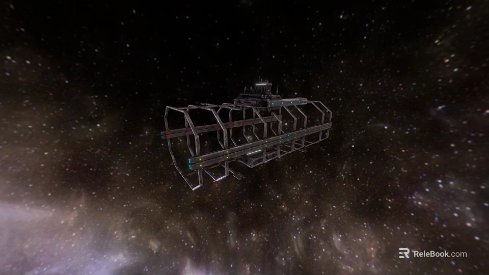 Space Station Frame Structure Floating In Starry Outer Space Background 3d model 