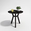 Modern Black Round Side Tables With Books Plants And Cup Decor 3d model