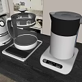Modern Household Appliances Three Stylish White Glass Kettles On Wooden Table