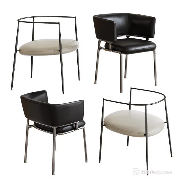 Modern Minimalist Accent Chairs With Leather Upholstery Beige Black Colors And Metal Legs 3d model 