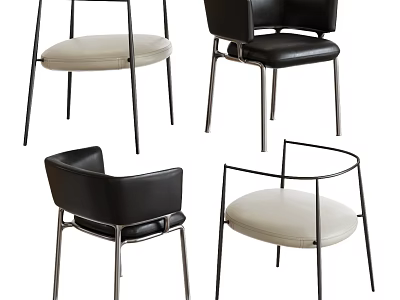 Modern Minimalist Accent Chairs With Leather Upholstery Beige Black Colors And Metal Legs 3d model
