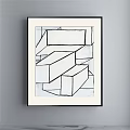 Black And White Abstract Painting With Geometric Intersecting Lines Framed Art