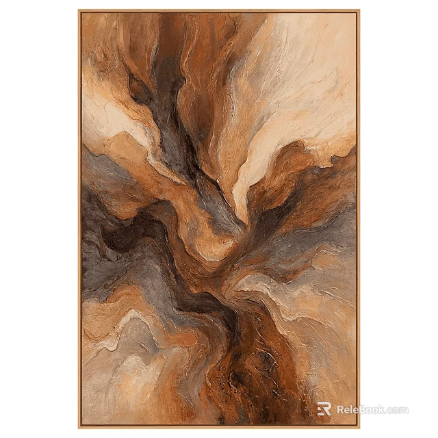 Modern Abstract Wall Decor With Brown Beige Gray Flowing Texture Artwork 3d model