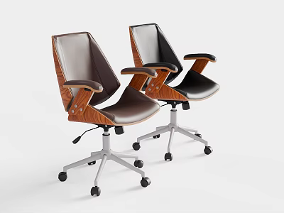 Two Modern Leather Office Chairs With Adjustable Armrests And Swivel Wheels 3d model