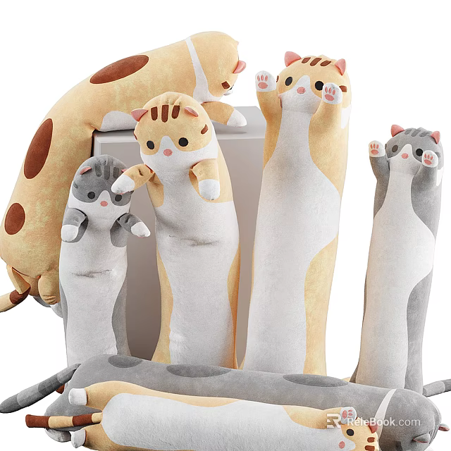 Cute Standing Cat Plush Toys With Soft Material And Various Colors Adorable Design 3d model 