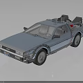 Iconic Blue DeLorean Car With Gull Wing Doors Roof Mounted Device And Silver Accents
