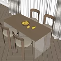Light Wood Dining Table Set With Fruit Bowl Pears Glass And Chairs In Bright Room 3d model