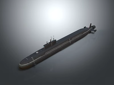 Detailed Military Submarine With Dark Hull Command Tower And Antenna Structure 3d model