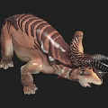 Detailed Realistic Triceratops Model With Striped Body And Large Horns Standing Pose