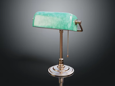 Furniture Table Lamp with Light Green Lampshade Brass Stand Circular Base and Chain Detail 3d model