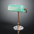 Furniture Table Lamp with Light Green Lampshade Brass Stand Circular Base and Chain Detail
