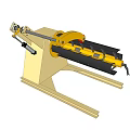 Industrial Material Handling Equipment With Yellow Structural Arms Black Roller Mechanism And Beige Base Frame