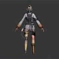 Detailed 3D Character Model With Yellow Brown Outfit Goggles Backpack And Weapon