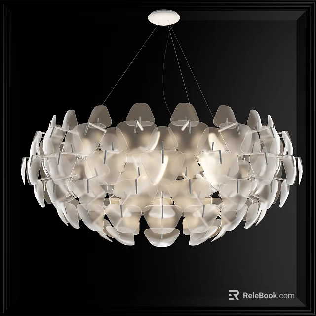 Modern Artistic White Chandelier With Petal Shaped Transparent Elements And Decorative Design 3d model 
