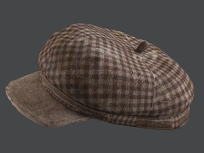 Classic Brown Plaid Tweed Flat Cap With Curved Brim For Casual Fashion Wear 3d model