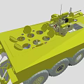 Green Six Wheeled Armored Functional Vehicle With Turret Antenna And Circular Devices