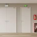 Safety Exit Doors With Fire Extinguisher And Emergency Poster On Wall