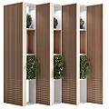 Wooden Room Divider With Shelves And Potted Green Plants For Interior Design