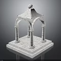 Ornate White Marble Gazebo Structure With Arched Columns And Solid Base 3d model