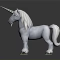 White Unicorn Figure With Long Mane And Shiny Horn Standing On Glossy Base