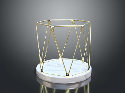 Modern Stylish Stool With Golden Metal Frame And Round Marble Base 3d model