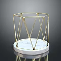 Modern Stylish Stool With Golden Metal Frame And Round Marble Base