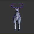 White Deer Game Movie Character With Purple Antlers Blue Hooves And Decorations