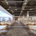Spacious Cafeteria Interior with White Tables and Brown Chairs Neatly Arranged in Bright Open Space