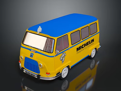 Yellow and Blue Michelin Bus with Cartoon Graphic and Classic Design 3d model