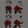 Colorful Cute Cartoon Reptile Characters Wearing Red Traditional Clothes And Hats