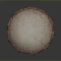 Traditional Red Round Drum With White Decorative Lines Brown Ropes And Metal Fasteners