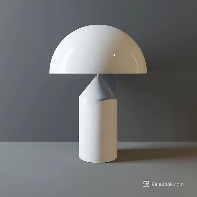 White Modern Table Lamp With Dome Shaped Shade And Cylindrical Base On Grey Background 3d model 