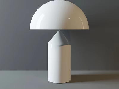 White Modern Table Lamp With Dome Shaped Shade And Cylindrical Base On Grey Background 3d model