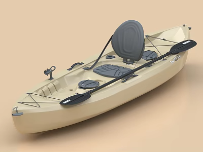 Beige Single Person Kayak Designed With Comfortable Seat And Paddles 3d model