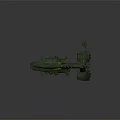 Futuristic Sci Fi Spaceship With Green Hull Multiple Cannons Blue Thrusters And Small Aircraft 3d model