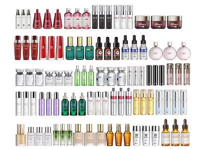 Variety of Perfumes and Cosmetics Display with Assorted Bottles and Containers 3d model