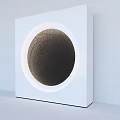 Minimalist Bed Background Wall Design With White Frame Circular Textured Panel And LED Lighting 3d model