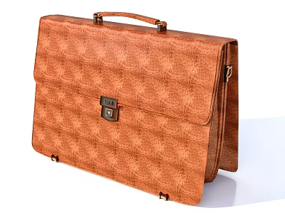Brown Textured Leather Briefcase with Secure Lock and Sturdy Handle 3d model