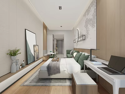 Modern Minimalist Cozy Living And Dining Room With Natural Wood Finishes And Comfortable Soft Furnishings 3d model