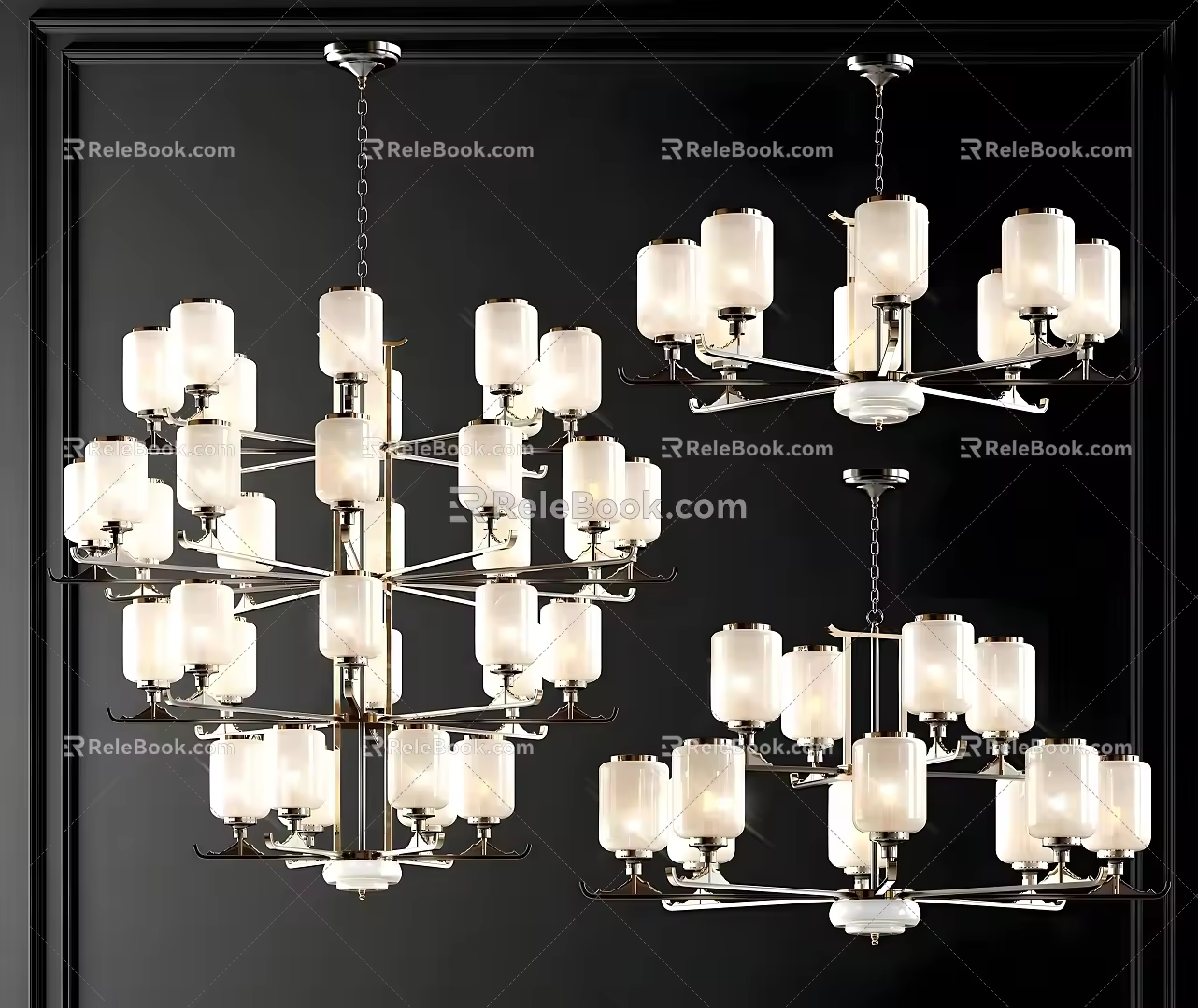 New Chinese Chandelier Multi-head Hotel Single-layer Double-layer 3d model