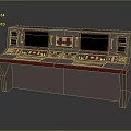 Dark Wooden Display Cabinet Shelf With Dual Screens Multiple Control Buttons And Panels