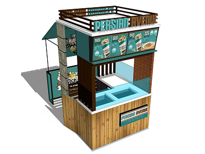 Persian Food Stall Outdoor Wooden Structure With Display Window And Menu Boards 3d model
