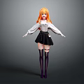 Anime Style Game Movie Character With Orange Hair White Top Black Skirt And Purple Shoes