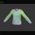 Green Holographic Long Sleeve Top With Purple Trim Mesh Texture And Reflective Black Background
