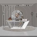Modern Beauty Product Display Setup With White Table Circular Background Lighting Equipment And Cosmetic Items